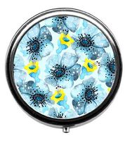 Qien BaiSei Bright Watercolor Flowers Pattern Pill Box/Pill Case-Round Pill Box/Case- Three-Compartment Pill Box/Pill Case