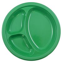 JAM PAPER Plastic 3 Compartment Divided Plates - Large - 10 1/4 inch - Green - 20/Pack