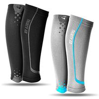 Graduated Calf Compression Sleeves by Thirty48 | 15-22 OR 20-30 mmHg | Maximize Faster Recovery by Increasing Oxygen to Muscles (Large // 17.3-19 Inch Upper Calf, [2 Pairs] Black & Blue)