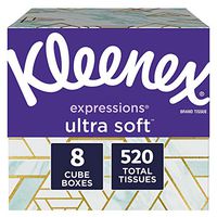 Kleenex Expressions Ultra Soft Facial Tissues, 8 Cube Boxes, 65 Tissues per Box (520 Tissues Total)