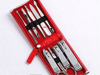 (THREE SEVEN) Travel Manicure Pedicure Grooming Kits Set Feet Hand & Nail Tools TS-970C (Total 9pcs) (Red)