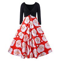 DayToy Women's 1950s Vintage Dress Long Sleeve Retro Cocktail Swing Santa Claus Dresses Red
