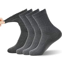 Physicians Approved Diabetic Socks, FOOTPLUS Men Women Non Binding Top Medical Circulatory Socks, Soft Cushioned Anti Blister Elders Dress Socks, 4 Pairs Dark Grey Quarter, L/XL