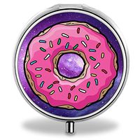 Donuts Pill Case, Round Stainless Drug Organizer Container Medicine Cover for Pocket Daily&Weekly