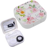 Portable Contact Lens Case Box Travel Kit Mirror + Bottle + Tweezers Container Holder [ Small Spring Bouquets Rose Peony ]