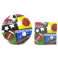 Sports Themed Paper Plates And Napkins Set With Bright And Bold Colors: 18 Paper Plates, 20 Matching Paper Luncheon Napkins