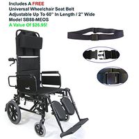 Karman KM5000F-TP-16 - 16" Seat Width Lightweight Reclining Transport Wheelchair With Removable Desk Armrest, Frame Color: Black, Fixed Wheel & FREE Wheelchair Seat Belt