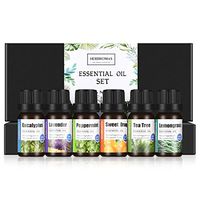 HERBROMAS - ESSENTIAL OIL SET for Aromatherapy Diffuser [Essential oils Lavender, Eucalyptus, Peppermint, Lemongrass, Tea Tree, Sweet Orange] Pack 6 x 10ml