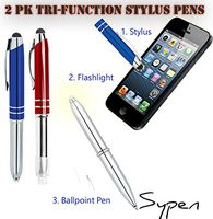 2 Pack Tri-Function Stylus Ballpoint Flashlight Capacitive Styli Pen for Any Touchscreen iPhone, iPad, Tablet & Android Devices (Red/Blue)