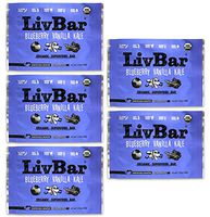 LivBar - Blueberry Vanilla Kale Organic Superfood Bar - USDA Certified - Non-GMO - Gluten, Nut, Soy, and Dairy Free Protein Snack Bars with Compostable Wrapper - 5 Pack