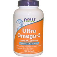 Ultra Omega-3 500 EPA/250 DHA, 180 Softgels, From NOW Foods (3 Pack)