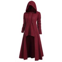 Womens Gothic Punk Asymmetric Hem Long Sleeve Loose Hoodies Dress Cloak Costumes Vintage High Low Sweatshirts Tunic Tops (Red, XL)