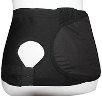 Safe n' Simple Unisex Ostomy Hernia Support Belt with Adjustable Hole, Stoma Hernia Belt, Right Hole, 8", Black, Small