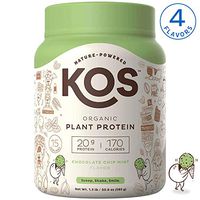 KOS Organic Plant Based Protein Powder – Raw Organic Vegan Protein Blend, 1.3 Pound, 15 Servings (Chocolate Chip Mint)
