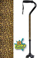 Adjustable Walking Cane Foam Handle Quad Footed Four Pointed Cane Tip Leopard Print Design