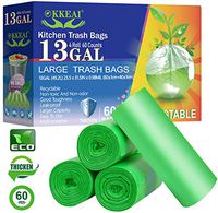OKKEAI Biodegradable Trash Bags 13 Gallon/49.2 Liter,0.98 Mil Thicken Tall Kitchen Garbags Recycling Trash Bags for Lawn Kitchen,Home,Office,Green,60 Counts