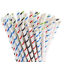 ALINK 8mm Wide Biodegradable Paper Smoothie Straws, 8.5" Long Compostable Striped Straws for for Kids, Party Supplies, Birthday, Wedding, Bridal/Baby Shower and Celebration, Pack of 100