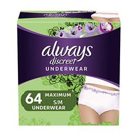 Always Discreet Incontinence & Postpartum Underwear for Women, Small/Medium, 64 Count, Maximum Protection, Disposable (32 Count, Pack of 2-64 Count Total)