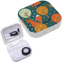 Portable Contact Lens Case Box Travel Kit Mirror + Bottle + Tweezers Container Holder [ Wild Animals ]