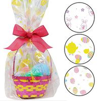 6 Pack Happy Easter Jumbo Cello Basket Bags 22” x 25” Printed Plastic Cellophane Wrapping Party Decorations by Gift Boutique