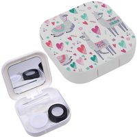 Portable Contact Lens Case Box Travel Kit Mirror + Bottle + Tweezers Container Holder [ Llama Cactus ]