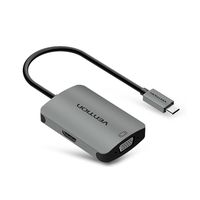 VENTION USB C to HDMI AV Multiport Adapter USB C to VGA 1 in 2 out 4K UHD Dual Screen Display Adapter Converter for MacBook 2017/Pro, Moto Z, Nintendo Switch(Grey)
