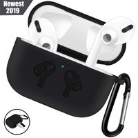 WAAILU Protective Cover Compatible with AirPods Pro Case, Case with Keychain for AirPods 3 Charging Case - 2019 Release Visible Front LED Shock-Absorbing Soft Slim Silicone Case Skin - Black