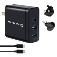 Mitsuru 60W USB C Multi Port Type C A PD QC 3.0 Laptop Multi Charger Compatible with Asus UX391U Zenbook3U 7500 ZenBook3 UX390 UX390U U4100U U4100UQ U4100UQ7200 Flip S with UK EU US Plug Adapter