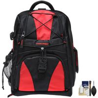 Precision Design Multi-Use Laptop/Tablet Digital SLR Camera Backpack Case (Black/Red) with Cleaning Kit for Canon EOS 60D, 6D, 7D, 5D Mark II III, Rebel T3, T3i & T4i