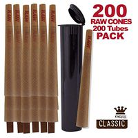 RAW Cones 200 Pack Classic King Size Pre Rolls with Tips Plus 200 Black Waterproof Airtight Smell Proof Doob Tubes | Rolling Papers Made with All Natural Fibers with BPA-Free Container Vial