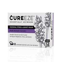 Portable Anxiety, Insomnia and Stress Relief - 12 Pack Lavender Scented Essential Oil Nose Clips - All Natural Aromatherapy Remedy for Concentration and Irritability - CUREeze (1 Pack of 12 Clips)