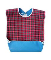 MMIRAG Adult Bib with Foldable Food Pocket Resuable Clothing Protector Waterproof Long Senior Bibs for Eating (Red)