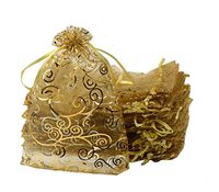 UHANGETH 100Pcs Organza Bags Jewelry Party Wedding Favor Drawstring Pouches Gift Bags (5x7, Gold-Gold)
