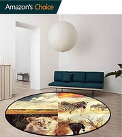 RUGSMAT Safari Modern Machine Washable Round Bath Mat,Wild Life African Savannah Design Non-Slip Fabric Round Rugs for Floor Mat Carpet Diameter-24