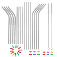 HIDORAN Stainless Steel Straws Set of 12 Reusable Drinking Straws Ultra Long 10.5" 8.5" Diameter 0.24" Metal Straws for 30oz 20oz Tumblers Yeti with 12 Silicone Tips 2 Cleaning Brush and Pouch
