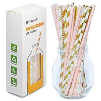 Gold Paper Straws 100 Pack & Paper Straws Bulk & Drinking straws for Party Supplies/Wedding Decorations/Birthday decorations/Rose Gold/Pink