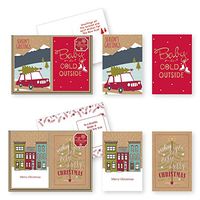 24 Count Christmas Holiday Boxed Cards Contemporary Kraft