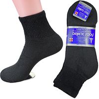 LM® Diabetic Socks Ankle Unisex 9-11, 10-13, 13-15 Black White 12 Pairs (10-13, Black)