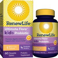 Renew Life Kids Probiotic - Ultimate Flora Kids Probiotic Supplement - Shelf Stable, Gluten, Dairy & Soy Free - 1 Billion CFU - Sun-Kissed Orange, 60 Chewable Tablets