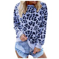 HNTDG Leopard Print Tops for Women Casual Long Sleeve Round Neck Tunic Comfy Blouse Tops T Shirt Purple