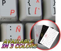 SPANISH (TRADITIONAL)-ENGLISH NON-TRANSPARENT KEYBOARD STICKER ON LIGHT GREY BACKGROUND FOR DESKTOP, LAPTOP AND NOTEBOOK