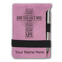 Mini Notepad, Bible Verse John 3:16, Personalized Engraving Included (Pink)