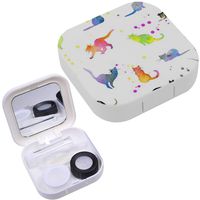 Portable Contact Lens Case Box Travel Kit Mirror + Bottle + Tweezers Container Holder [ Cute Cat Watercolor ]
