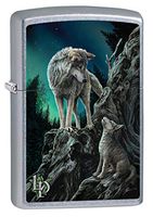 Zippo Lighter: Lisa Parker Wolf with Cub - Street Chrome 80088