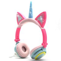 Unicorns Cat Ear Headphones with Glowing Light,Foldable Adjustable Wired Unicorns Headphones 85db Volume Limited Kids On/Over-Ear Headphones for School,Birthday Gifts