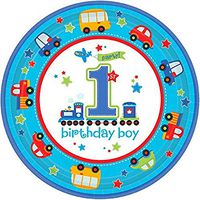 Amscan 721421 All Aboard Birthday disposable-plates, 10 1/2", Multicolor
