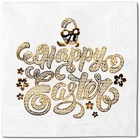 Easter Eggs Gift Pack 50 Napkins White - Gold Foil Cocktail