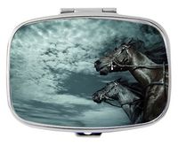 TuMeimei Rectangle Pill Case - Two Galloping Horses Custom Fashion Style Pill Box - 2 Compartments Pill Box/Pill case