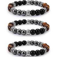 Haishell 3 Pcs Magnetic Bracelet With Tiger Eye Black Matte Stone Men Women Healing Energy Bracelet