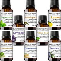 MAJESTIC PURE Essential Oils Set for Aromatherapy and Diffuser -Natural Therapeutic Grade Lavender, Eucalyptus, Peppermint, Lemon, Frankincense, Clove, Cinnamon and Rosemary Oils, Pack 8 x 10ml